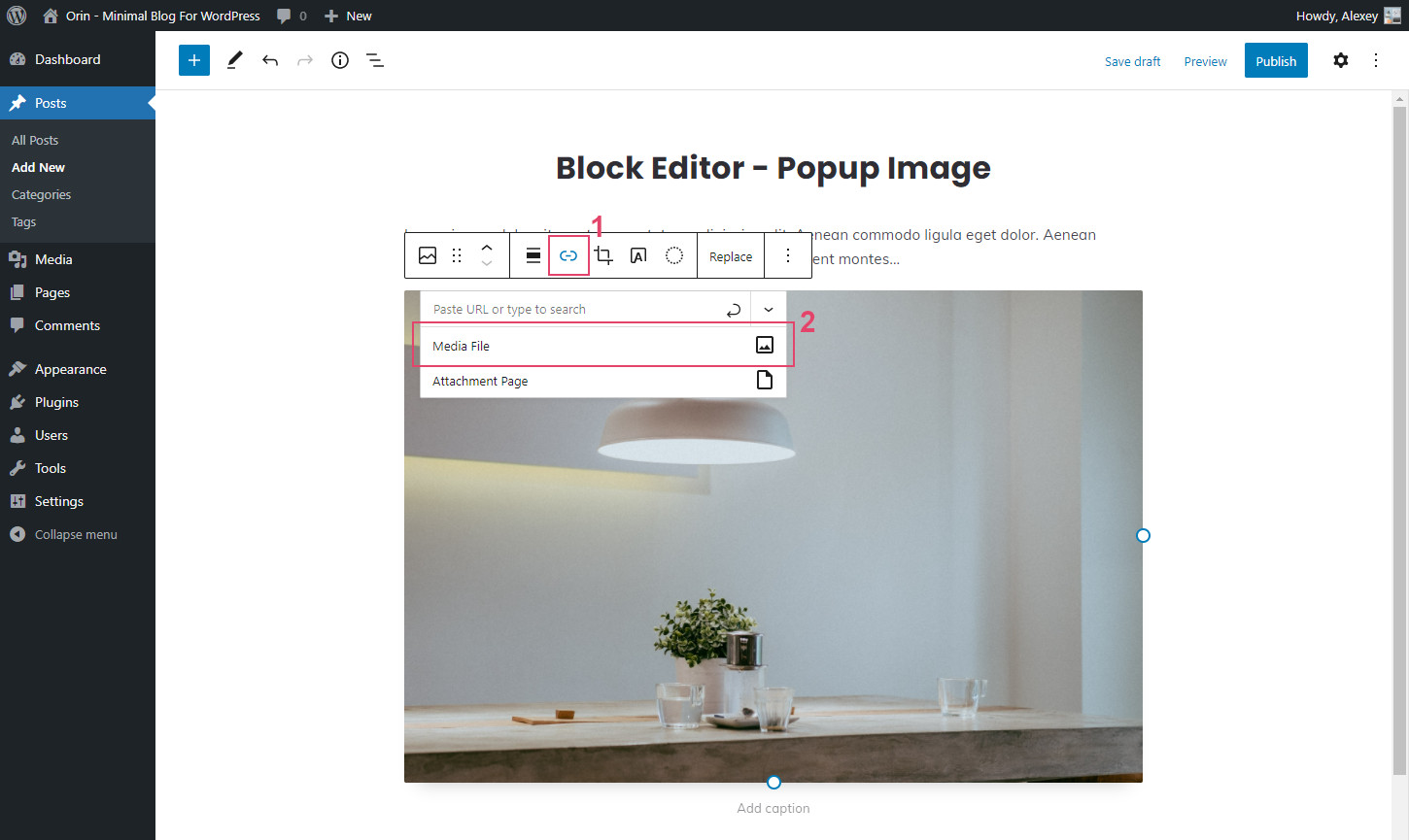 Block editor: Link to the media file